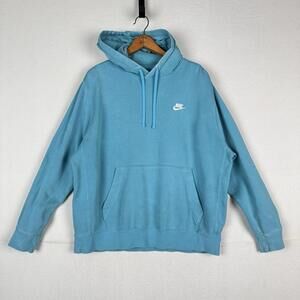 Nike Sportswear Club Fleece Hoodie Mens XL Baltic Blue Swoosh Sweatshirt‎ *Faded